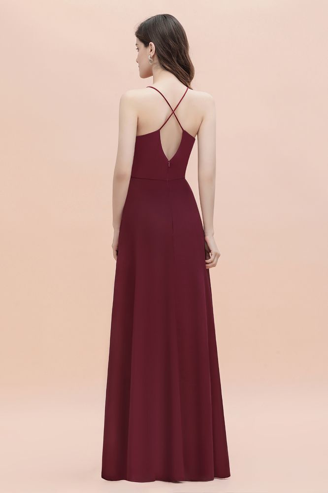 Robe de soirée maxi à bretelles spaghetti, coupe bateau, sequins et mousseline, robe de demoiselle d'honneur