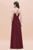 Robe de soirée maxi à bretelles spaghetti, coupe bateau, sequins et mousseline, robe de demoiselle d'honneur