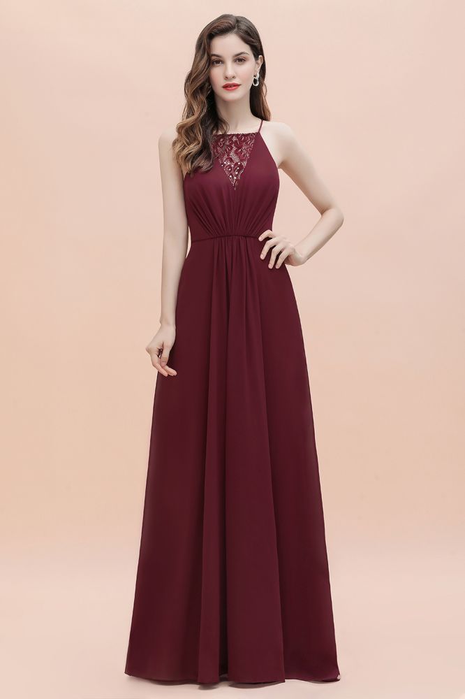 Robe de soirée maxi à bretelles spaghetti, coupe bateau, sequins et mousseline, robe de demoiselle d'honneur