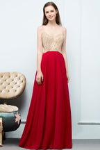 Robe de bal bordeaux à bretelles spaghetti, longueur au sol, coupe trapèze, ornée de perles
