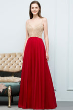 Robe de bal bordeaux à bretelles spaghetti, longueur au sol, coupe trapèze, ornée de perles