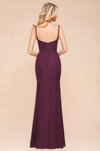 Robe de demoiselle d'honneur sirène spaghetti en mousseline de soie, robe de soirée simple et longue