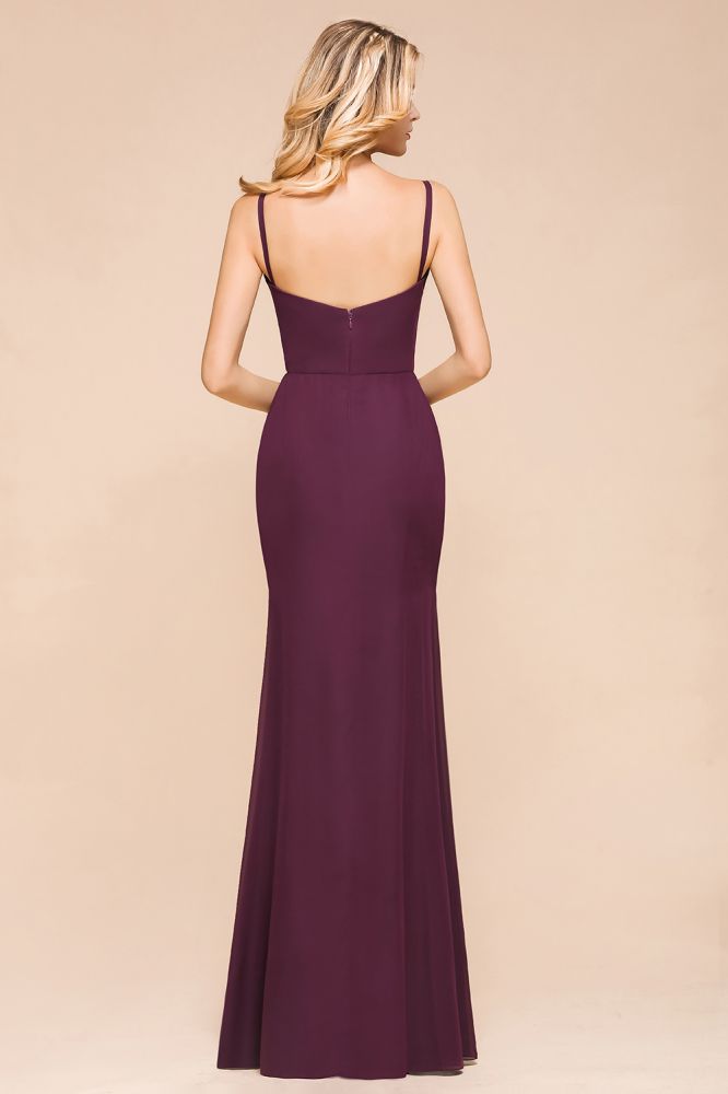Vestido de dama de honor estilo sirena con tirantes finos, de gasa, sencillo, largo hasta el suelo, ideal para fiestas.