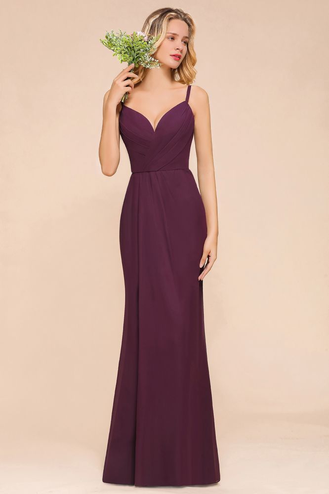 Robe de demoiselle d'honneur sirène spaghetti en mousseline de soie, robe de soirée simple et longue