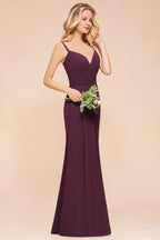 Robe de demoiselle d'honneur sirène spaghetti en mousseline de soie, robe de soirée simple et longue