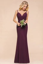 Robe de demoiselle d'honneur sirène spaghetti en mousseline de soie, robe de soirée simple et longue