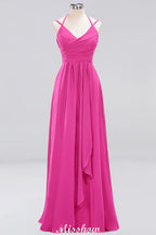 Vestido largo de noche con tirantes, sin mangas, volantes y corte en A, de gasa, para damas de honor.