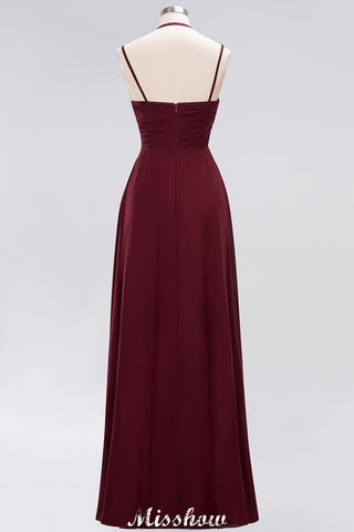 Vestido largo de noche con tirantes, sin mangas, volantes y corte en A, de gasa, para damas de honor.