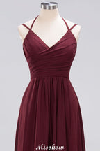 Vestido largo de noche con tirantes, sin mangas, volantes y corte en A, de gasa, para damas de honor.