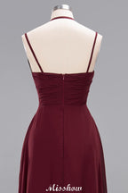 Vestido largo de noche con tirantes, sin mangas, volantes y corte en A, de gasa, para damas de honor.