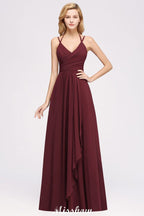 Vestido largo de noche con tirantes, sin mangas, volantes y corte en A, de gasa, para damas de honor.
