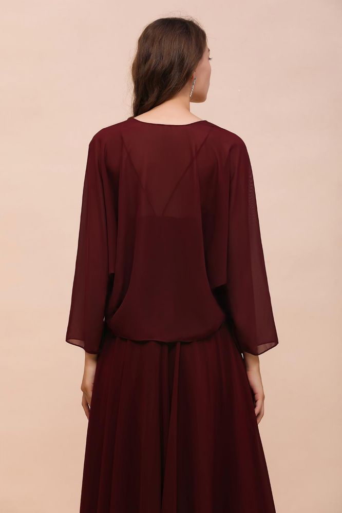 Vestido de dama de honor burdeos con tirantes finos y drapeados, vestido largo hasta el suelo para invitada de boda