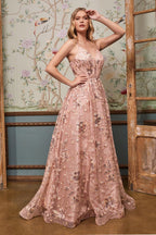 Spaghetti Strap Emebellished Long Prom Dress