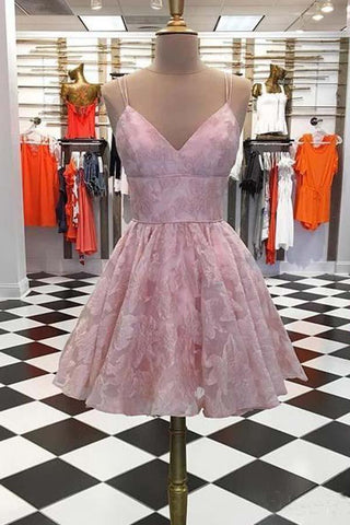 Robe de bal courte à bretelles spaghetti et col en V en jacquard PD392