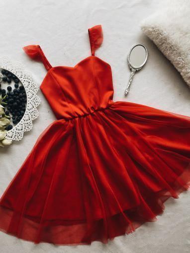 Vestido corto rojo de tirantes finos para baile de graduación, minivestido para fiesta de bienvenida PD305
