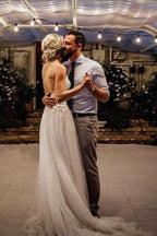 Robe de mariée dos nu à bretelles spaghetti et col en V, modèle WD285