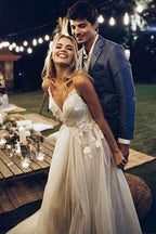 Robe de mariée dos nu à bretelles spaghetti et col en V, modèle WD285