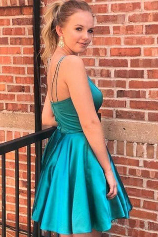Spaghetti Strap V Neck Sky Blue Short Prom Dress Homecoming Dress PD320
