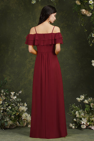 Vestido de graduación de tul con tirantes finos, hombros descubiertos y abertura frontal