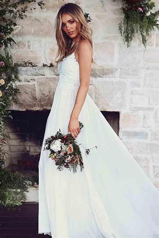 Spaghetti Straps A-Line Wedding Dresses With Lace Appliques WD186