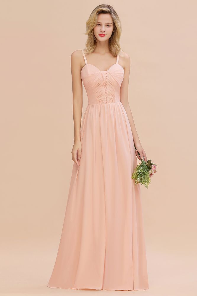 Vestido de dama de honor de corte A con tirantes finos y escote corazón, de gasa.