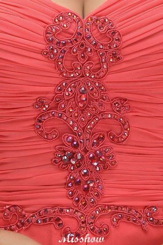 Vestido largo de noche de corte A, sin mangas, con tirantes finos, de gasa y bordado de cuentas, ideal para damas de honor.