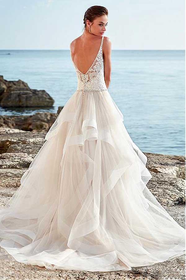 Spaghetti Straps Neckline A-Line Wedding Dress With Beaded WD195