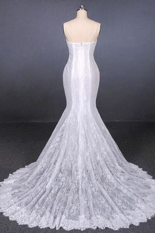 Spaghetti Straps Pretty Mermaid with Appliques Lace Beach Elegant Wedding Dresses
