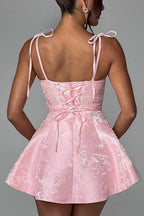 Vestido corto de fiesta de satén con tirantes finos y estilo glamuroso, vestido de fiesta sin mangas de jacquard