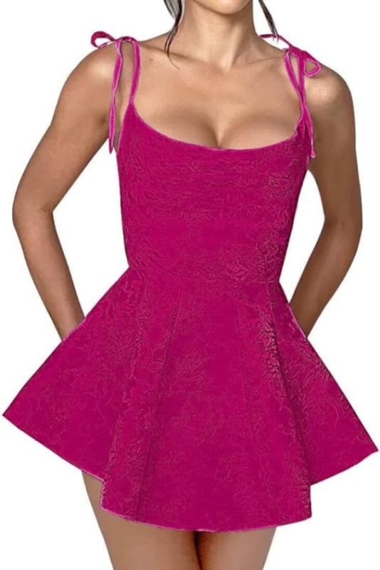 Vestido corto de fiesta de satén con tirantes finos y estilo glamuroso, vestido de fiesta sin mangas de jacquard