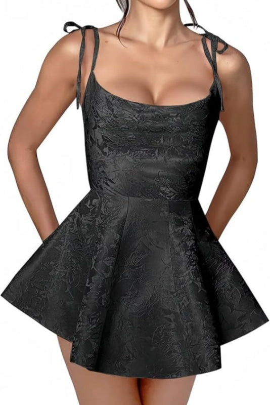 Vestido corto de fiesta de satén con tirantes finos y estilo glamuroso, vestido de fiesta sin mangas de jacquard