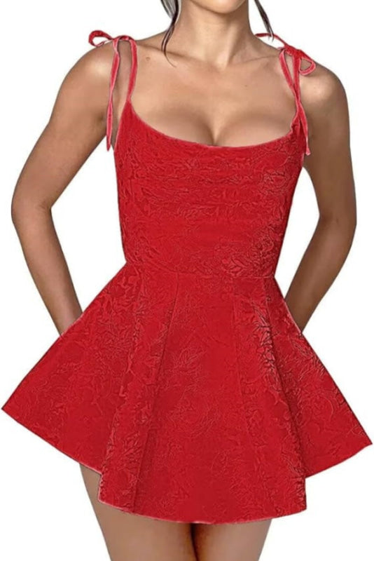 Vestido corto de fiesta de satén con tirantes finos y estilo glamuroso, vestido de fiesta sin mangas de jacquard