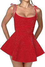 Vestido corto de fiesta de satén con tirantes finos y estilo glamuroso, vestido de fiesta sin mangas de jacquard