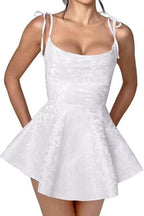 Vestido corto de fiesta de satén con tirantes finos y estilo glamuroso, vestido de fiesta sin mangas de jacquard
