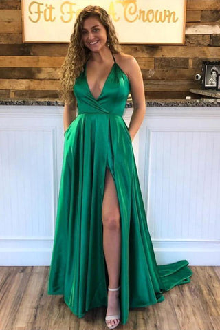 Vestidos de gala azul real brillante con tirantes finos. Vestidos de fiesta de princesa con escote en V y abertura elegante disponibles en línea.