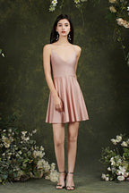Spaghetti Straps Sleeveless A-Line Satin Short Prom Dresses