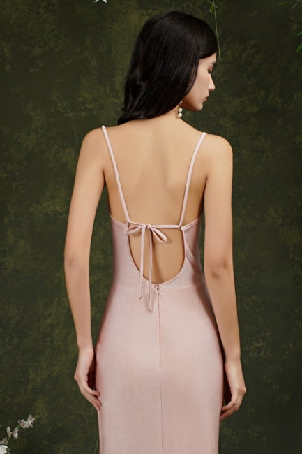 Spaghetti Straps Sleeveless Mermaid Front-Split Satin Prom Dresses
