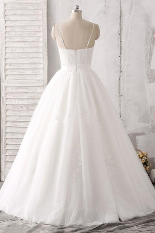 Vestido de novia blanco satinado hasta el suelo con escote corazón y tirantes finos WD143 