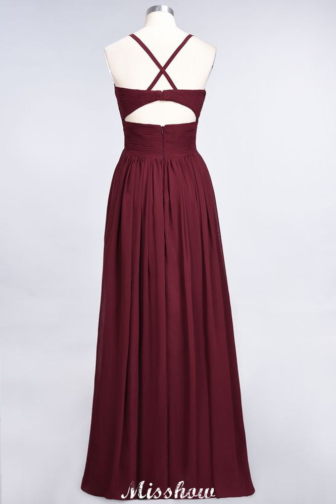 Robe de demoiselle d'honneur longue sans manches, à fines bretelles et col en V