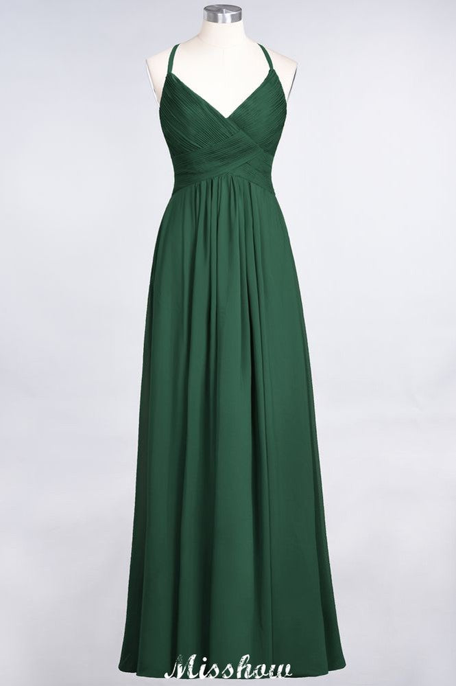 Robe de demoiselle d'honneur longue sans manches, à fines bretelles et col en V