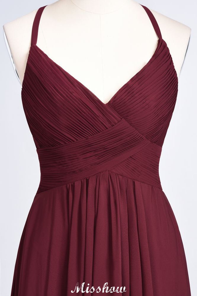 Robe de demoiselle d'honneur longue sans manches, à fines bretelles et col en V