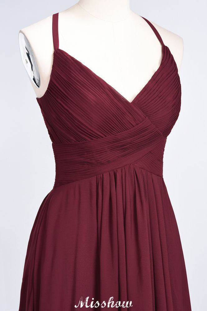 Robe de demoiselle d'honneur longue sans manches, à fines bretelles et col en V
