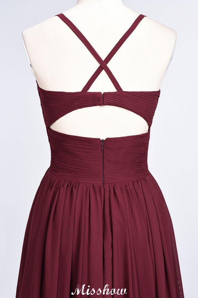 Robe de demoiselle d'honneur longue sans manches, à fines bretelles et col en V