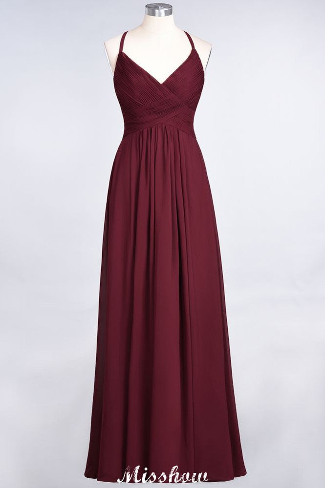 Robe de demoiselle d'honneur longue sans manches, à fines bretelles et col en V