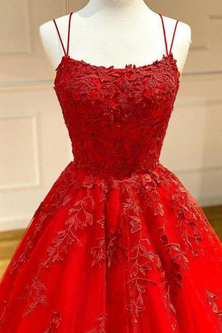 Spaghetti-Strapss Floral Lace Aline Evening Gown Sleeveless Formal Dresses
