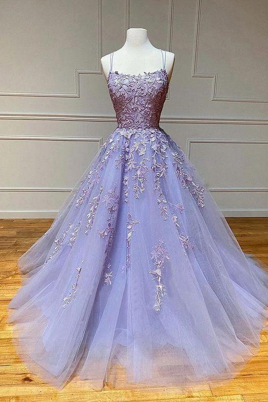 Spaghetti-Strapss Floral Lace Aline Evening Gown Sleeveless Formal Dresses