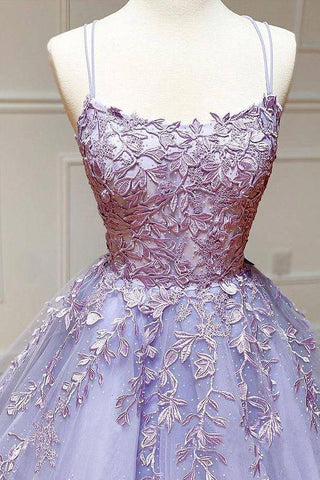 Spaghetti-Strapss Floral Lace Aline Evening Gown Sleeveless Formal Dresses