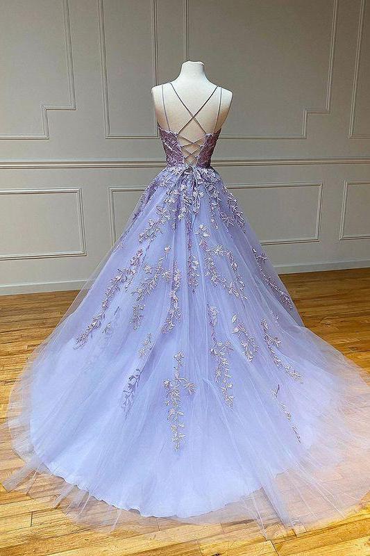 Spaghetti-Strapss Floral Lace Aline Evening Gown Sleeveless Formal Dresses