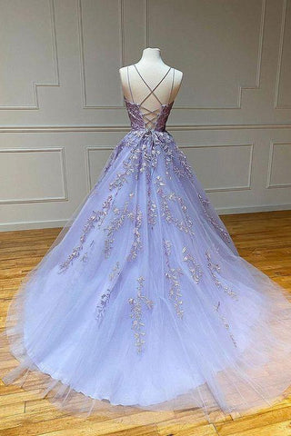 Spaghetti-Strapss Floral Lace Aline Evening Gown Sleeveless Formal Dresses