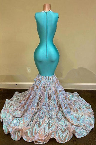 Vestido de graduación largo hasta el suelo con encaje floral brillante estilo sirena